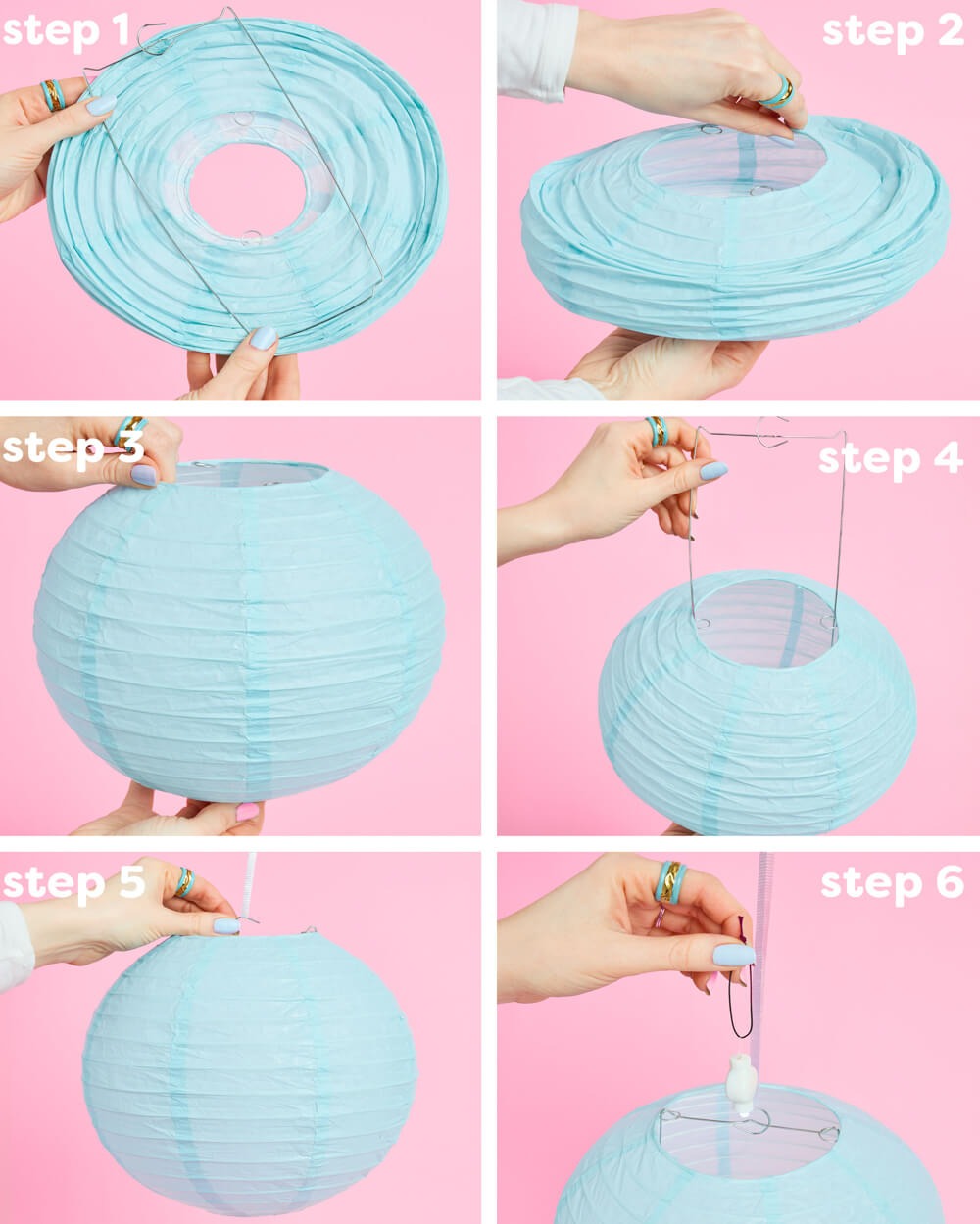 Blue Floral Paper Lantern Set