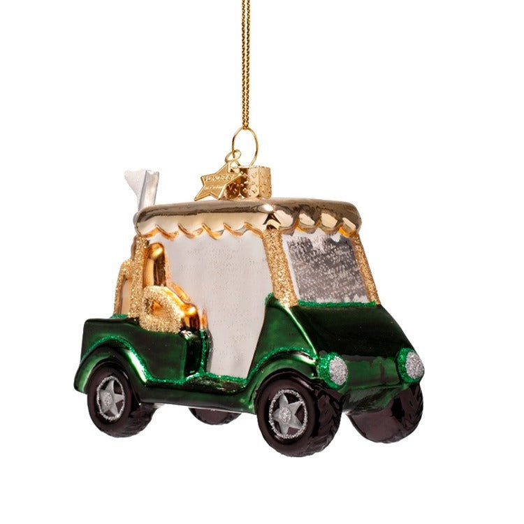 Green Golf Cart Glass Ornament