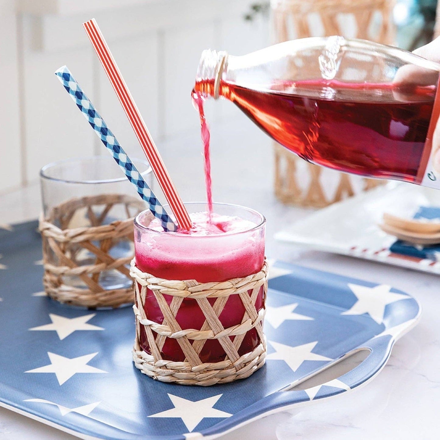 Blue Plaid & Red Striped Reusable Straws