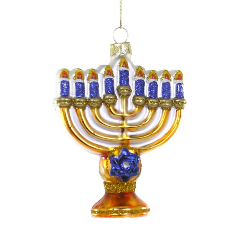 Hanukkah Menorah Glass Candle Ornament by Cody Foster