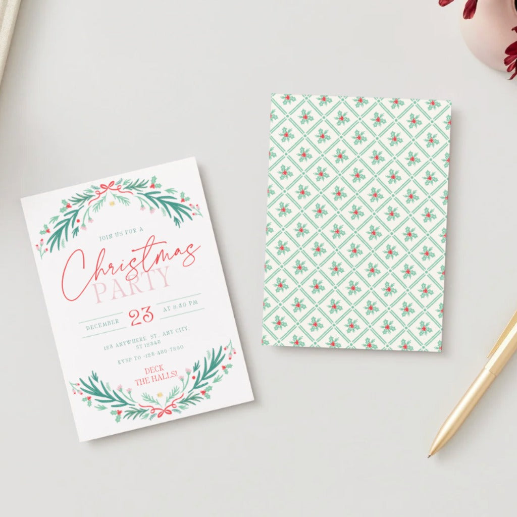 Christmas Wreath Digital Party Invitation