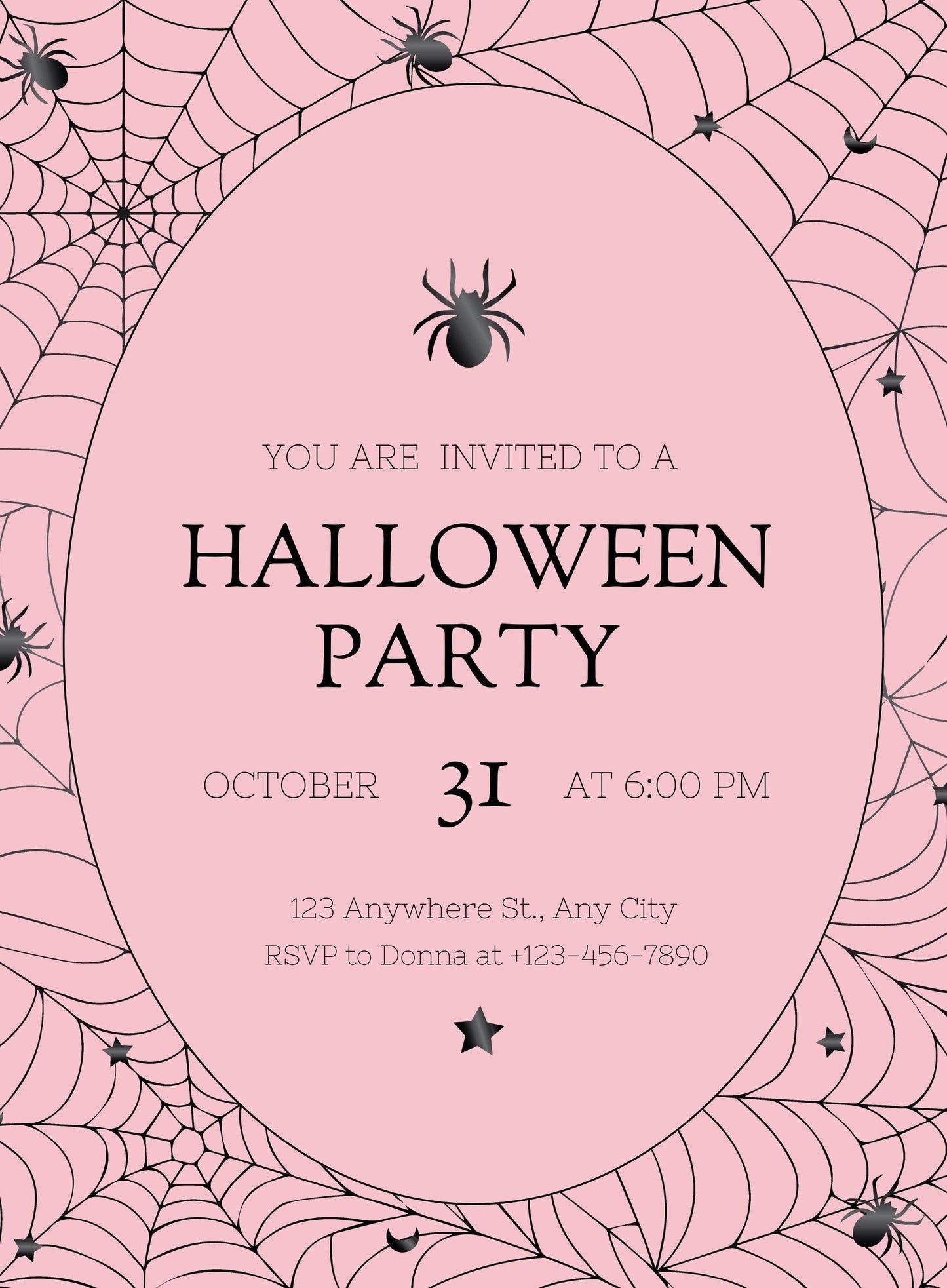 Pink Spider Web Halloween Party Invitation Download