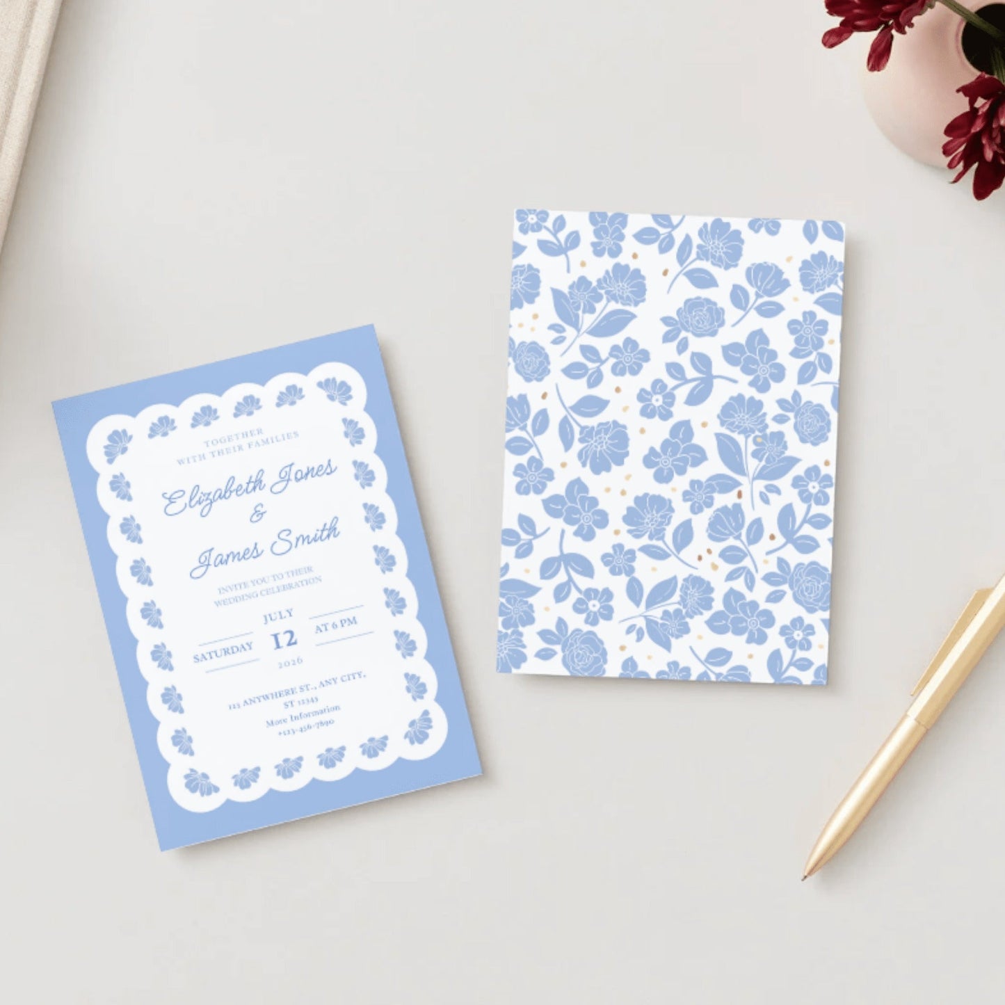 Belle Blue Lacy Floral Digital Party Invitation Download