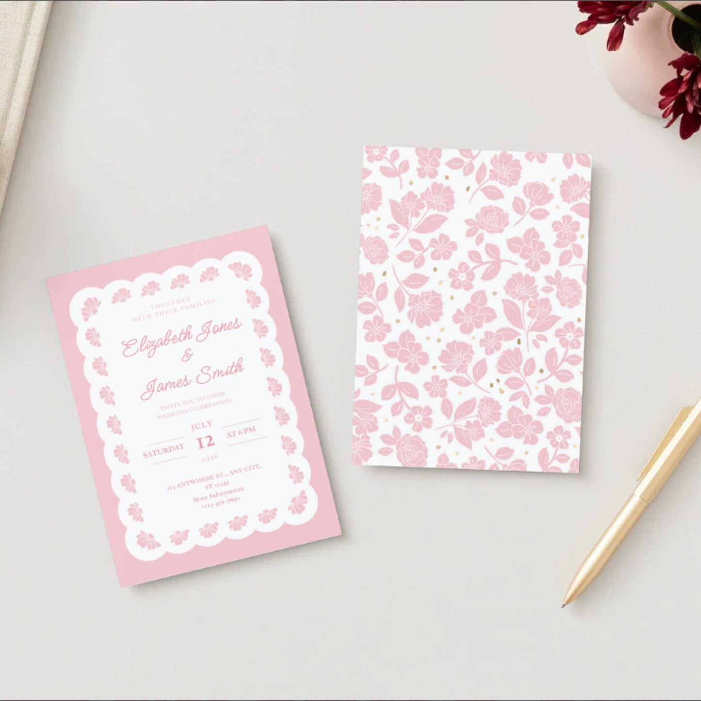 Petal Pink Lacy Floral Digital Party Invitation Download