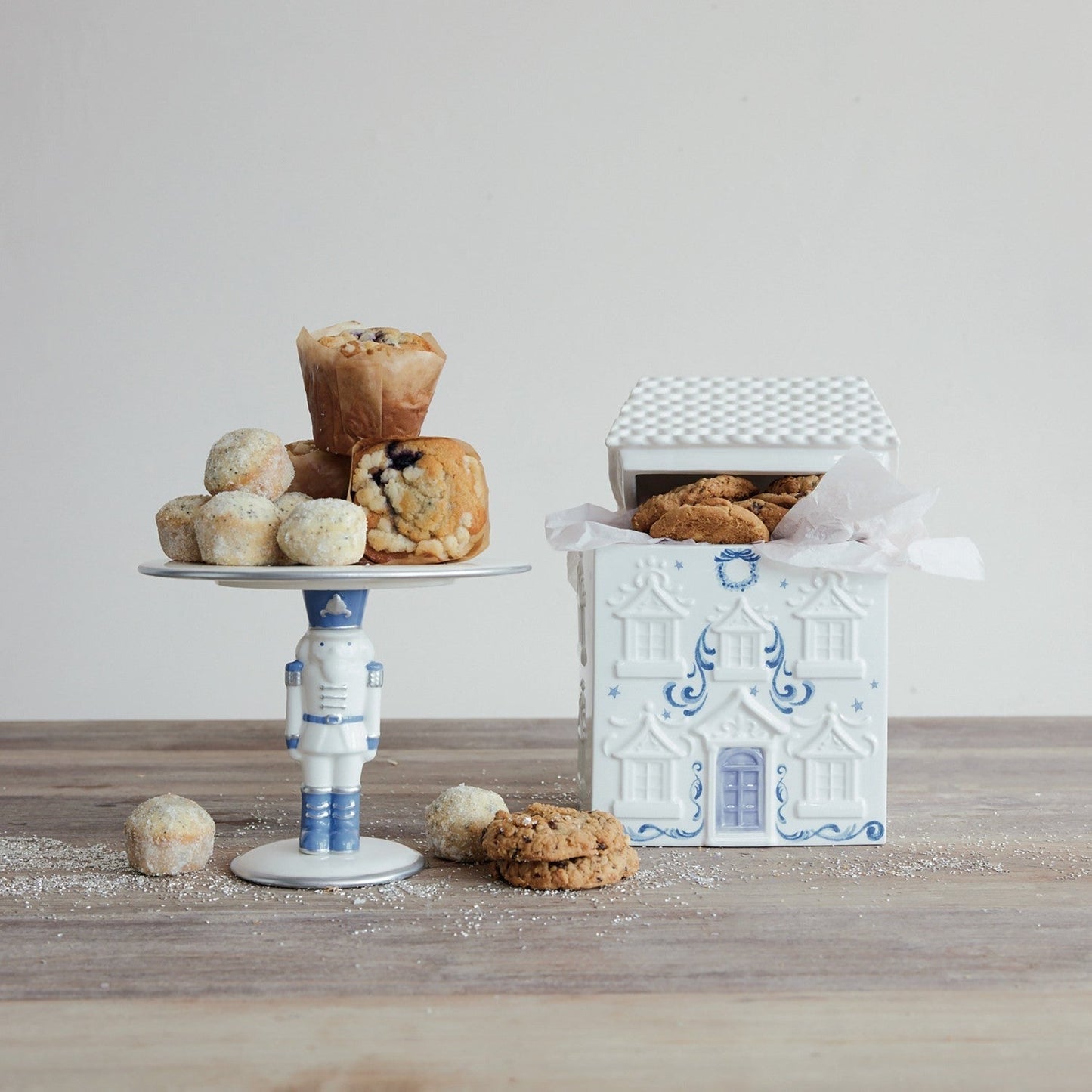 White & Blue House Cookie Jar