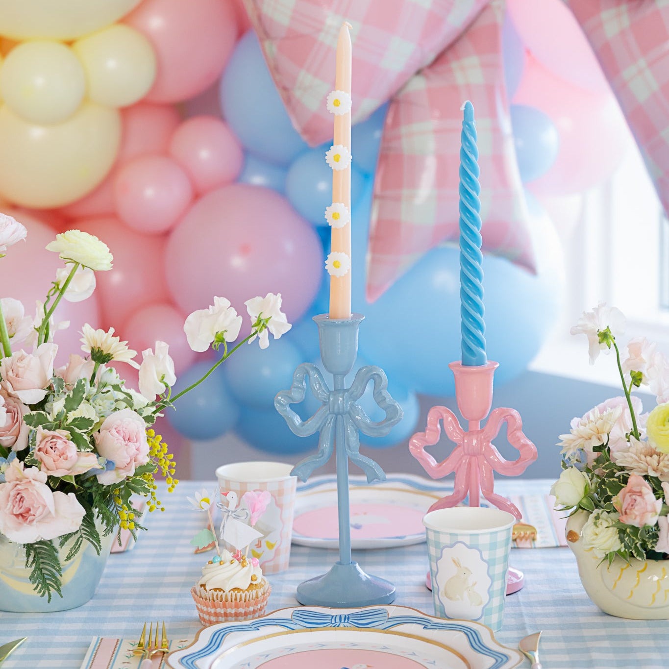 Pink Bow Candlestick Holder