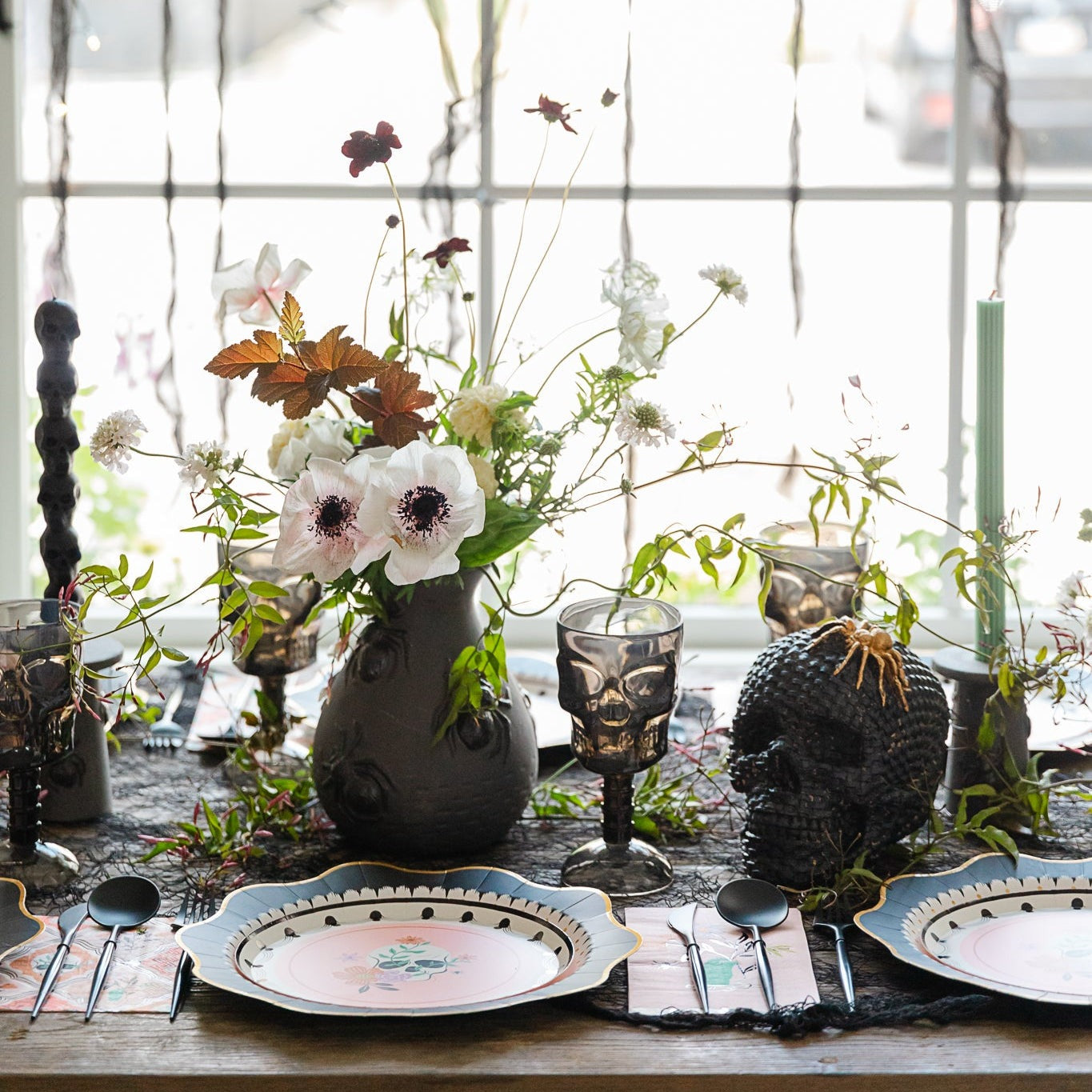 Floral Halloween Skulls & Spiders Dessert Plates