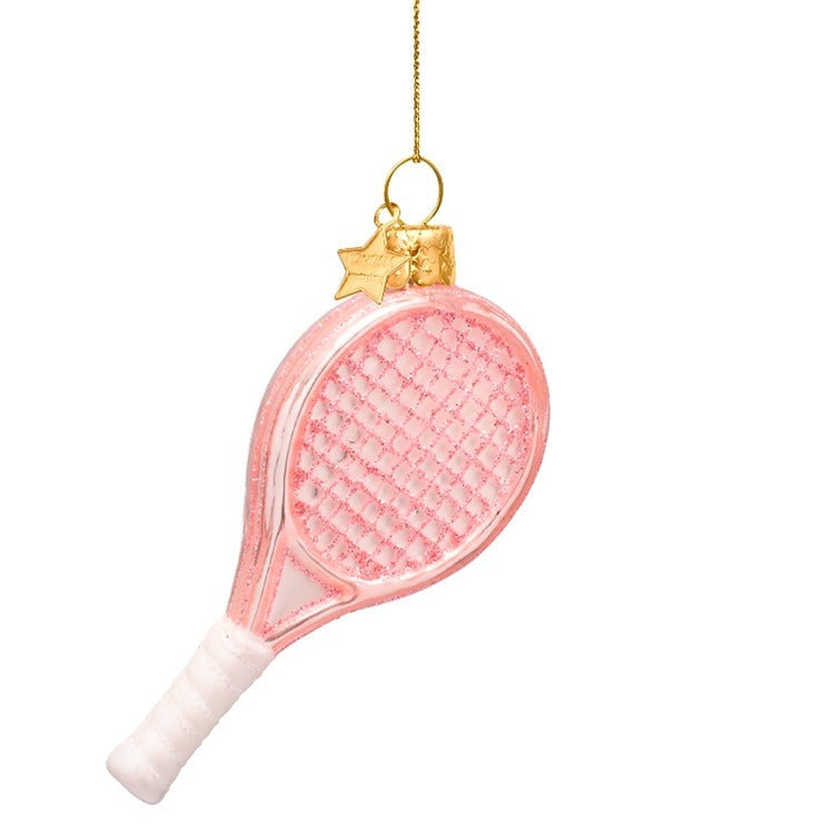 Pink Tennis Racket Glass Ornament