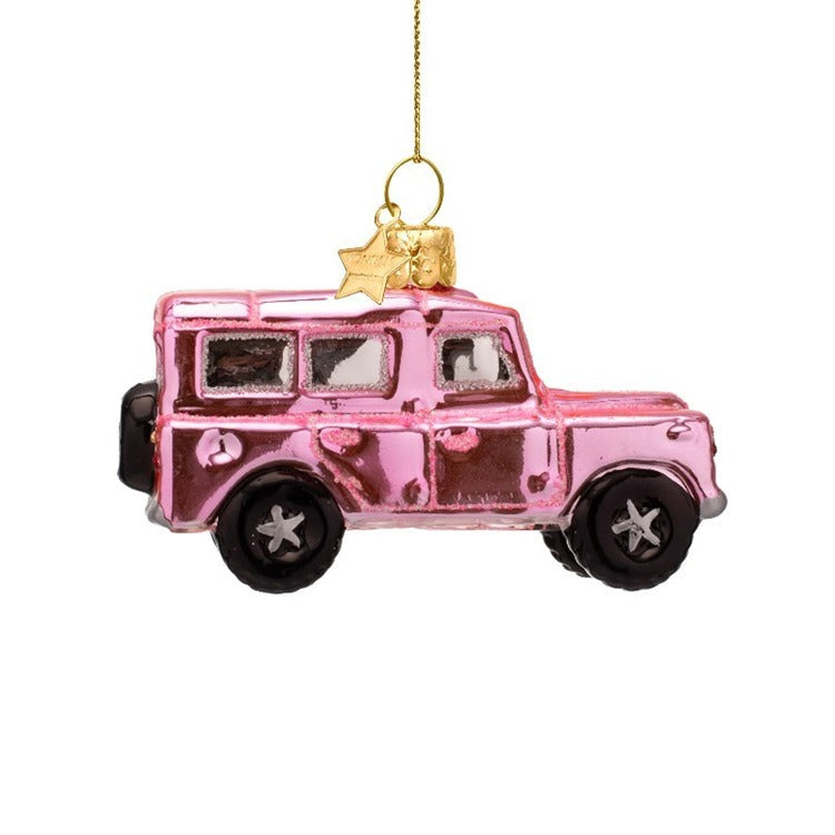 Pink Suv Glass Ornament