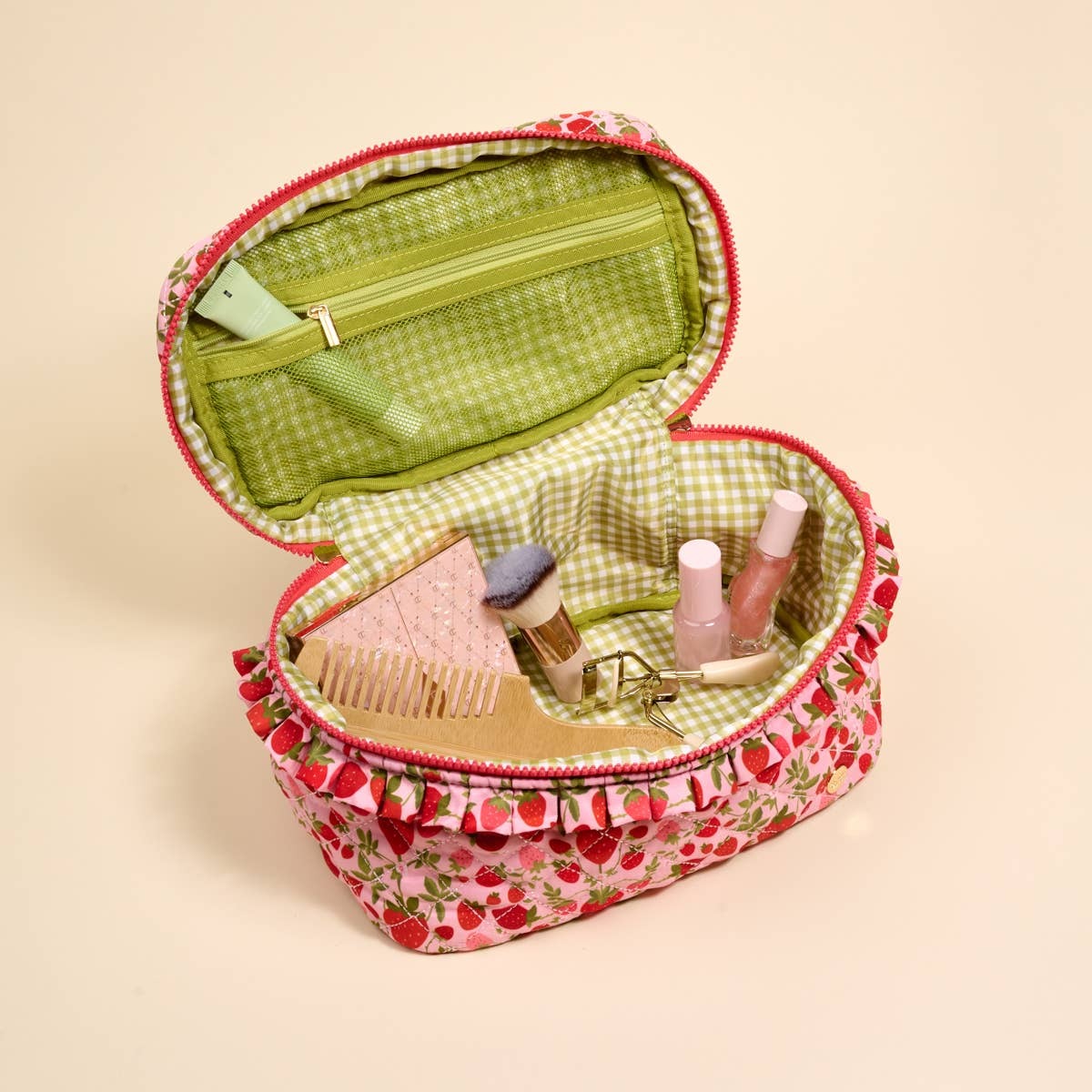 Strawberry Quilted Cosmetic Bag