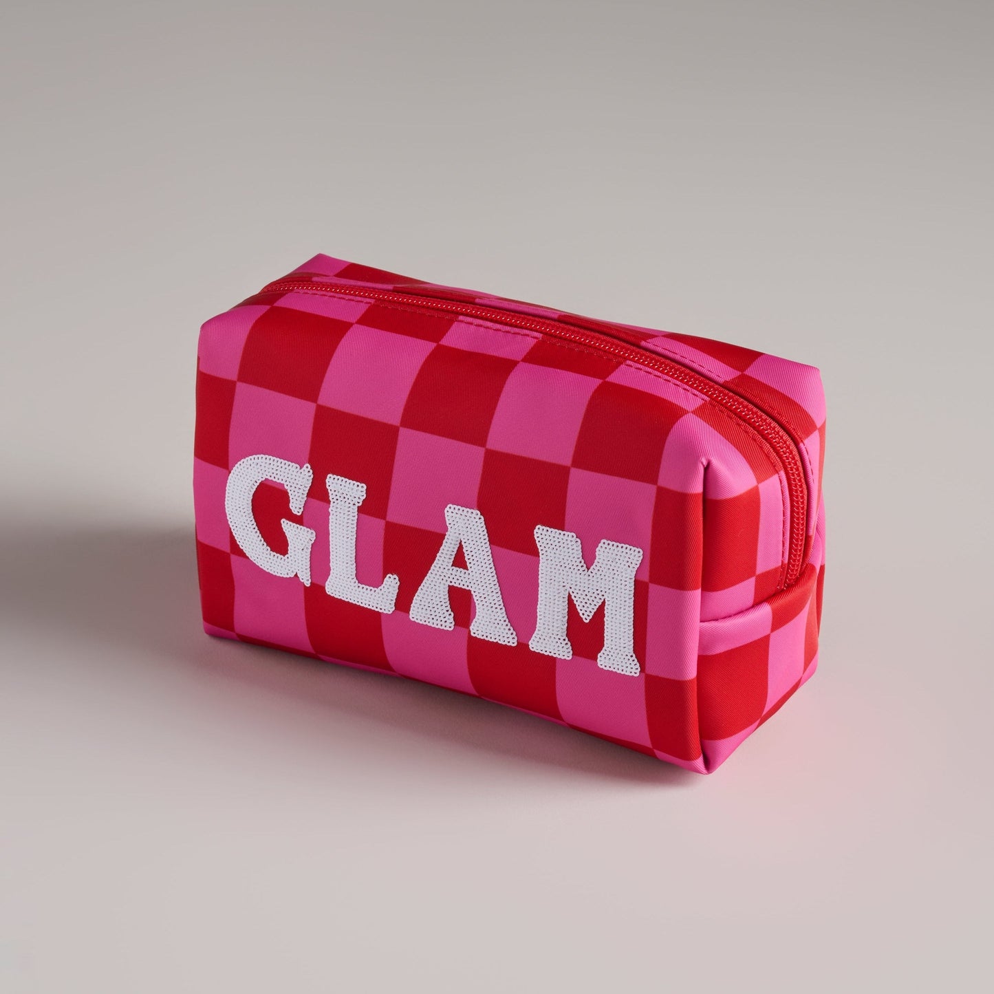 Pink & Red Checkered "Glam" Zip Pouch
