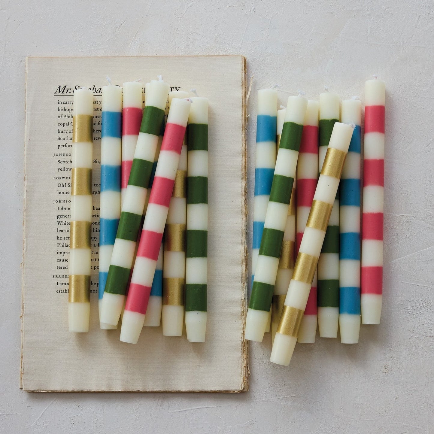Pink & White Striped Taper Candles