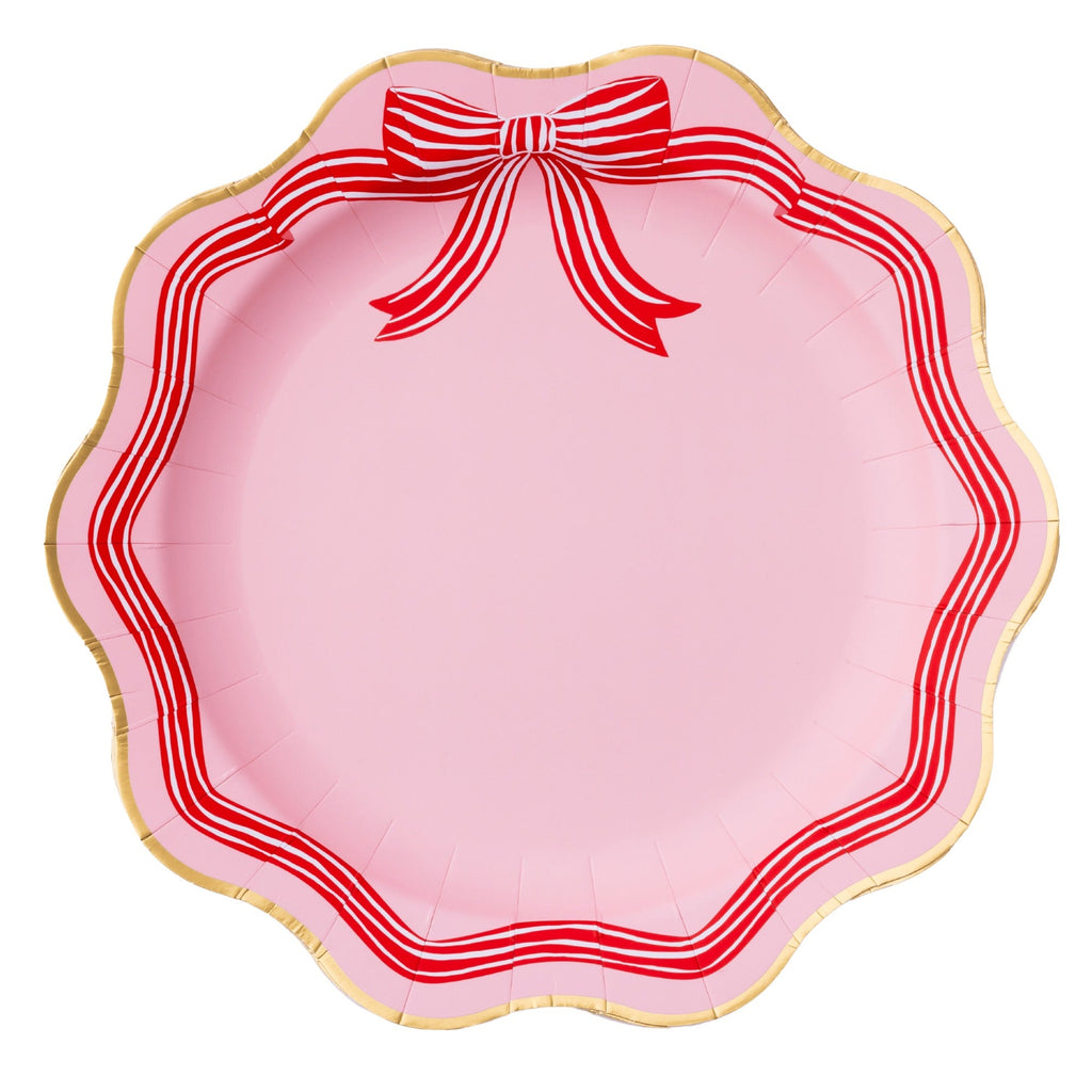Elegant Pink Peppermint Bow Dinner Plates