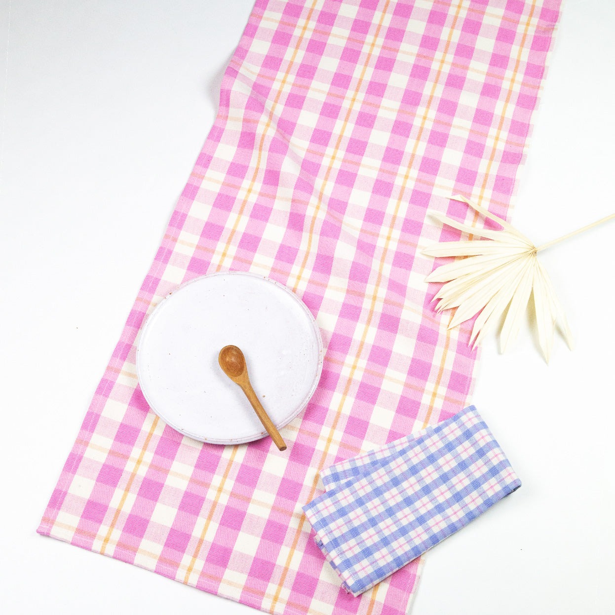Abigail Plaid Table Runner in Bubblegum and Peach