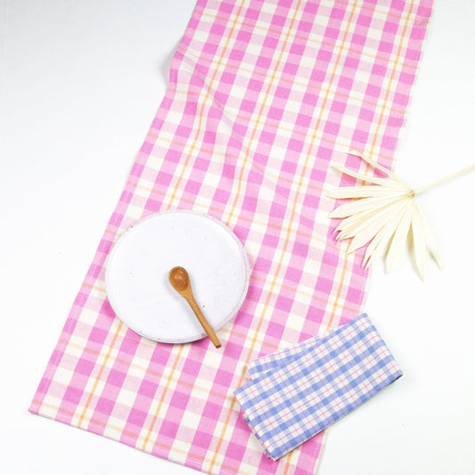 Abigail Plaid Table Runner in Bubblegum and Peach