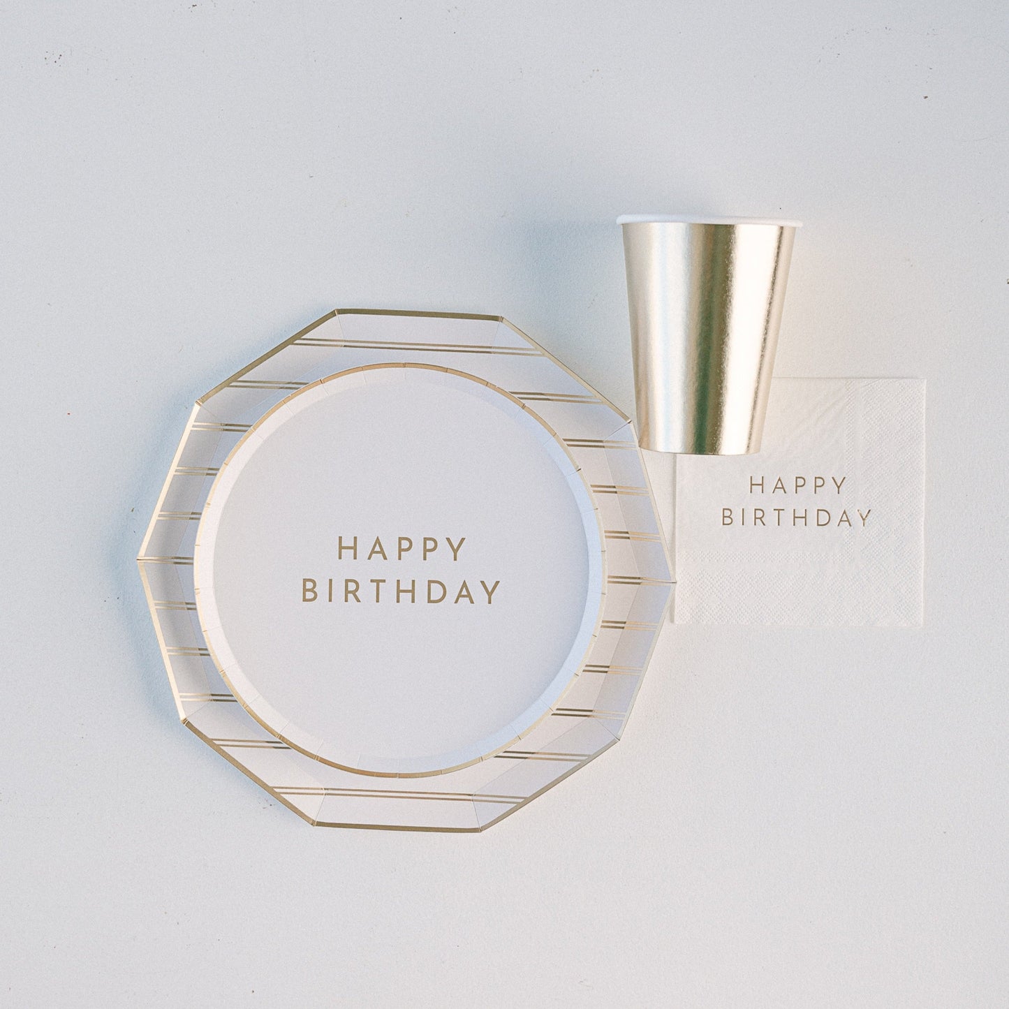 White & Gold Signature Happy Birthday Small Plates