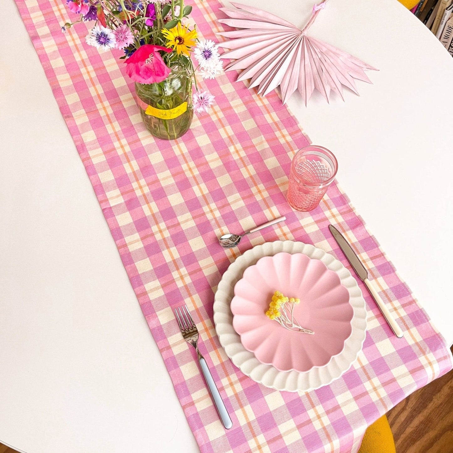 Abigail Plaid Table Runner in Bubblegum and Peach