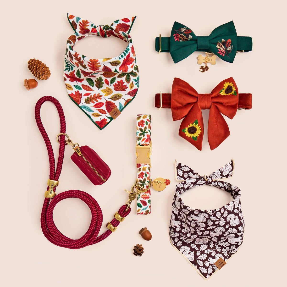 Fall Foliage Embroidered Bow Tie Collar