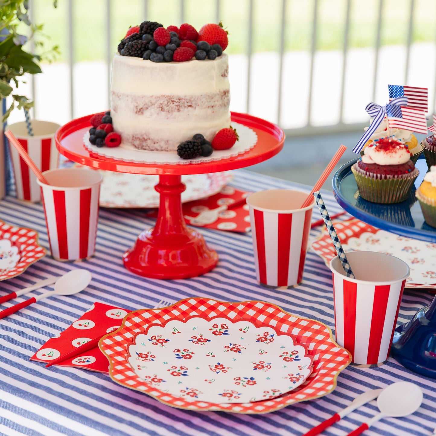 Cherry Red Signature Cabana Stripe Cups
