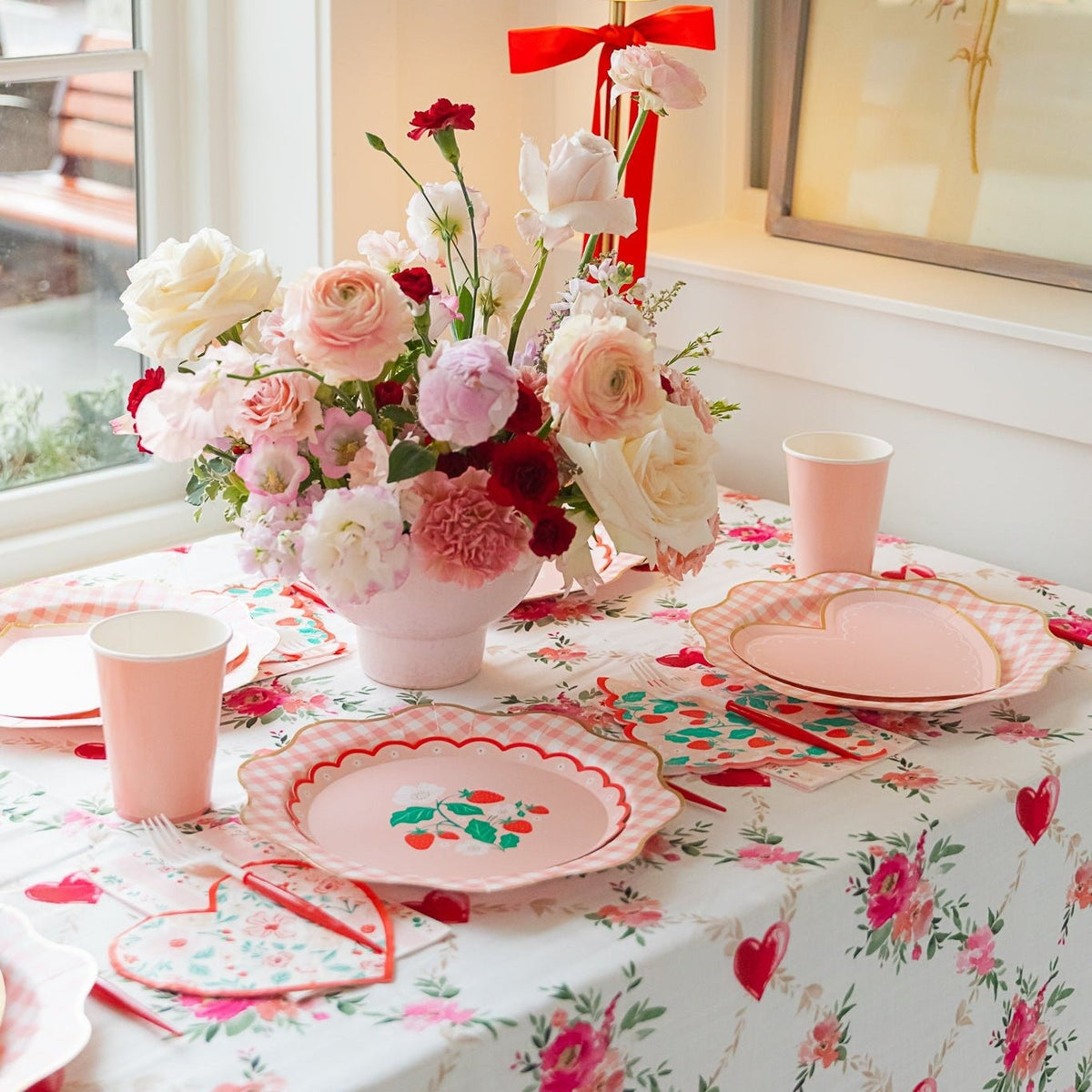 Elegant Petal Pink Gingham Dinner Plates