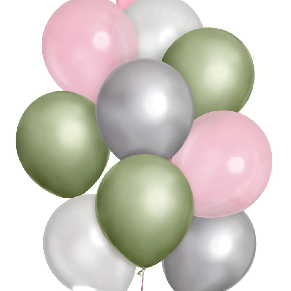Sage Green & Chrome Latex Balloons