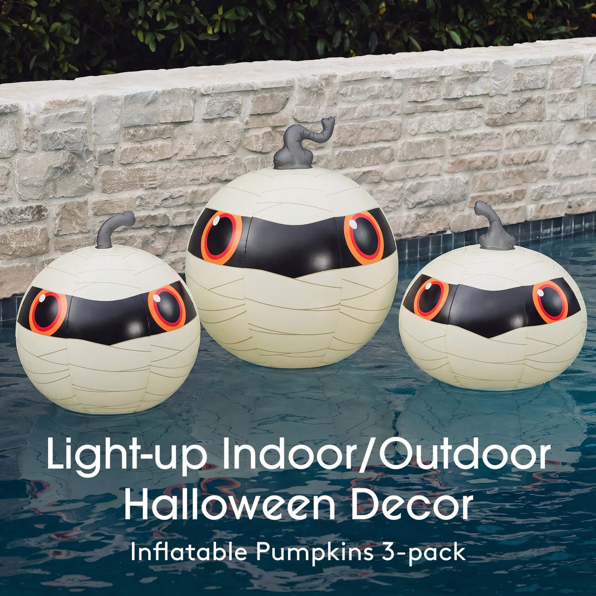 Light-Up Mummy Pumpkin Decorations, Set of 3