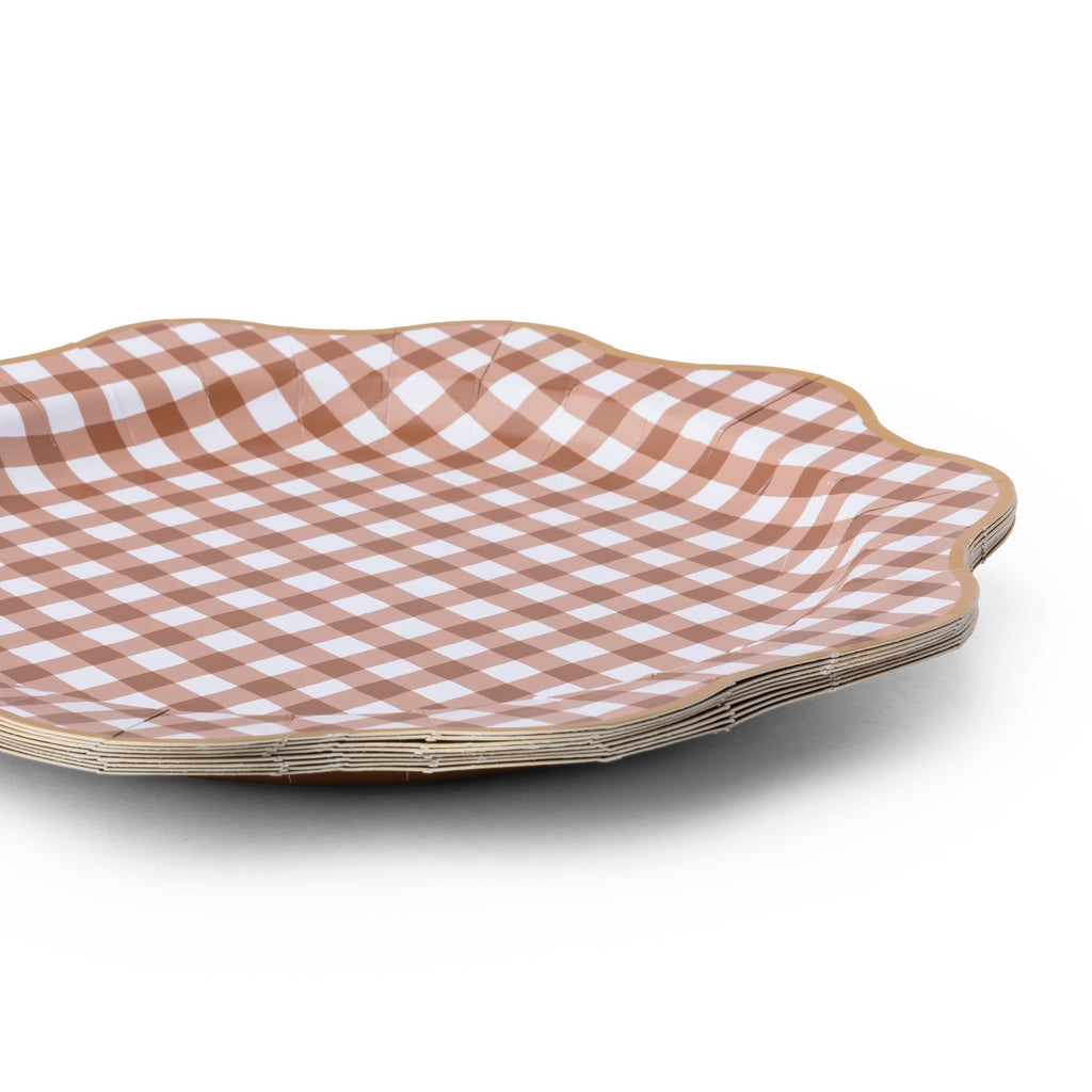 Elegant Mocha Brown Gingham Dinner Plates
