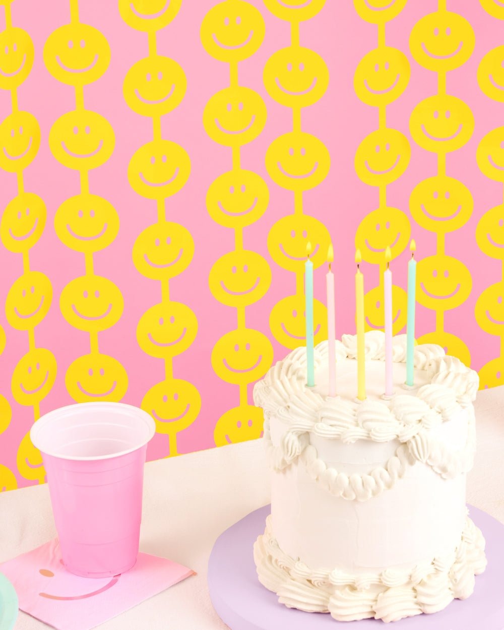 Yellow Smiley Face Curtain Backdrop