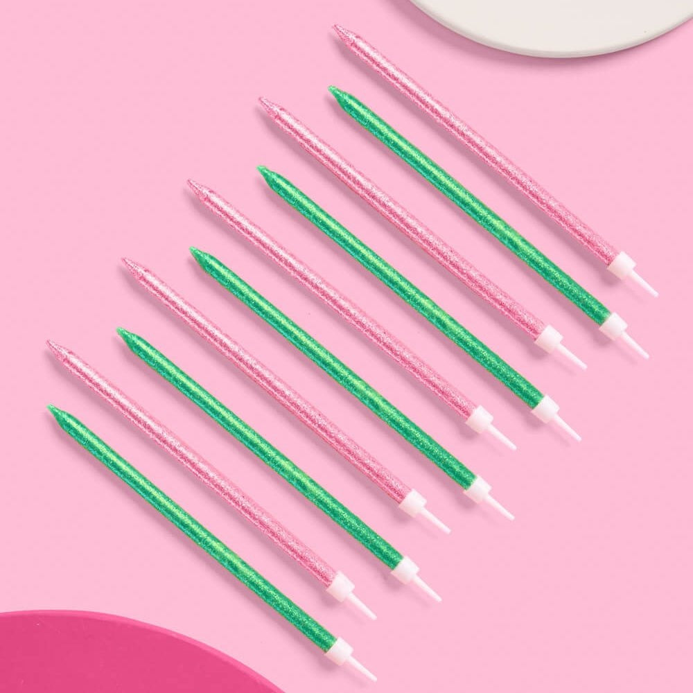 Pink & Green Glitter Candles