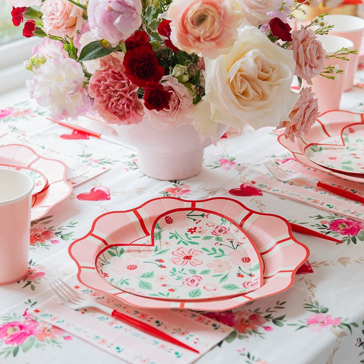 Pink & Red Floral Dinner Plates