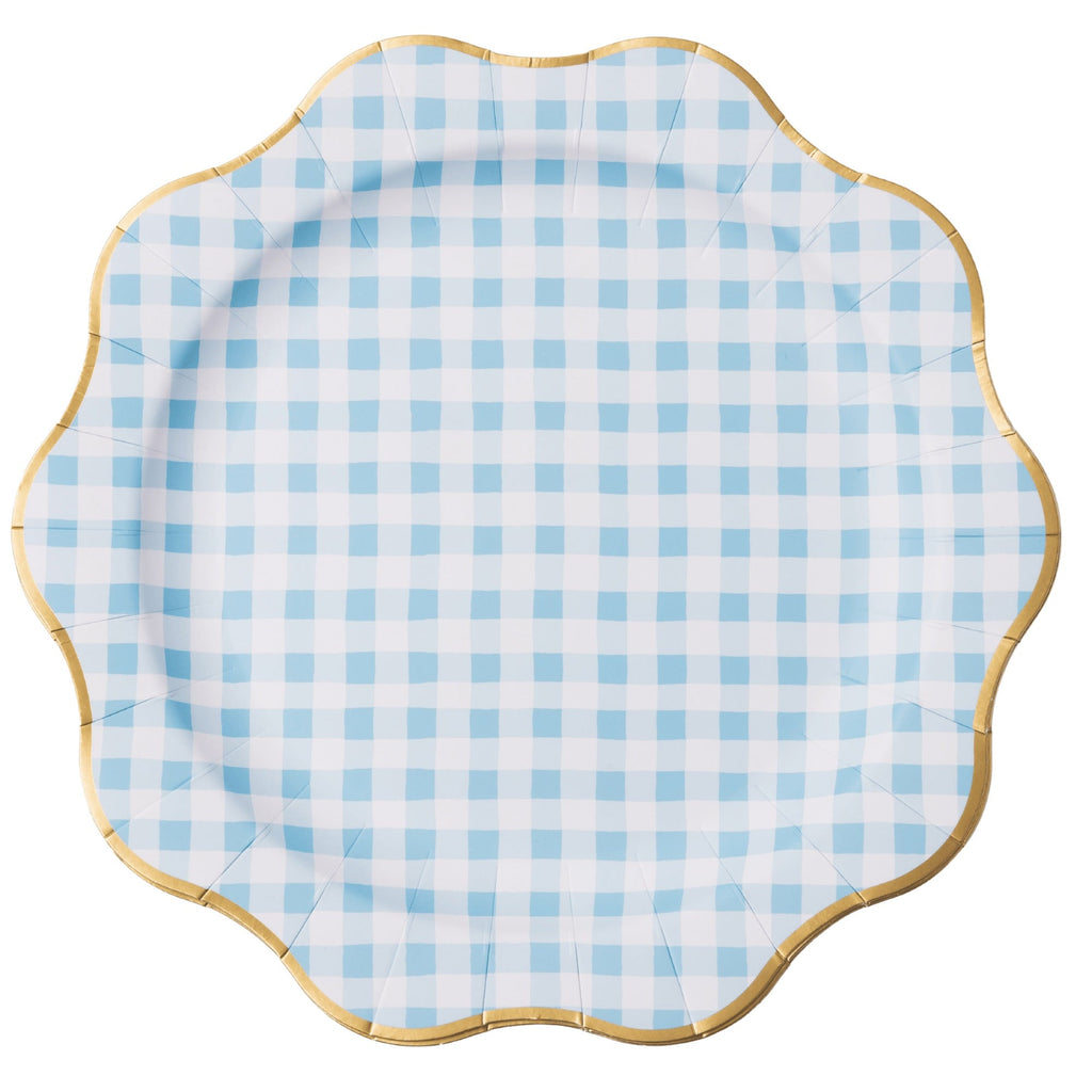 Elegant Sky Blue Gingham Dinner Plates