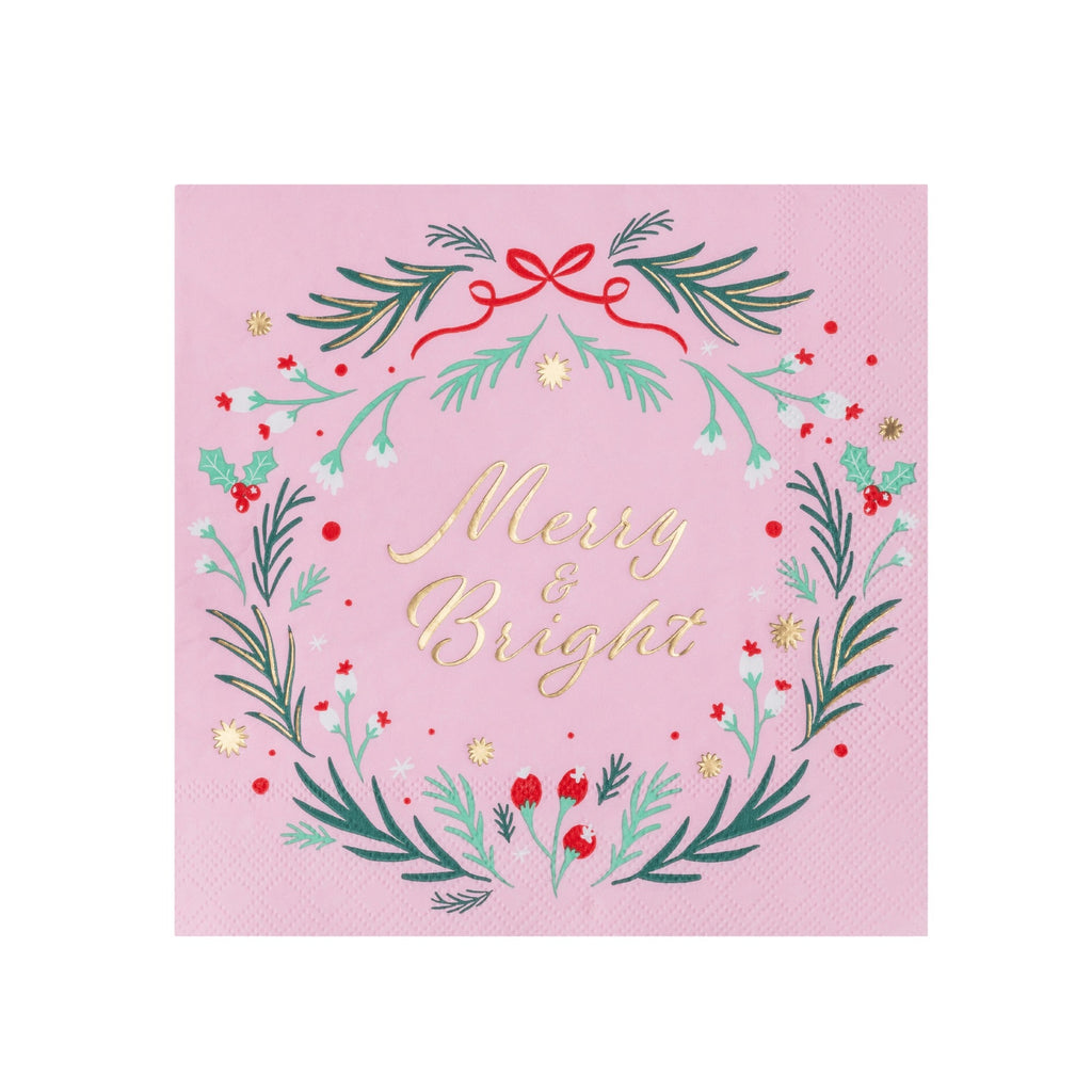 Pink Christmas Wreath Large Napkins
