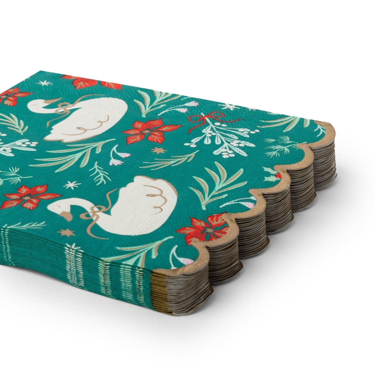 Christmas Floral Swan Print Large Green Napkins