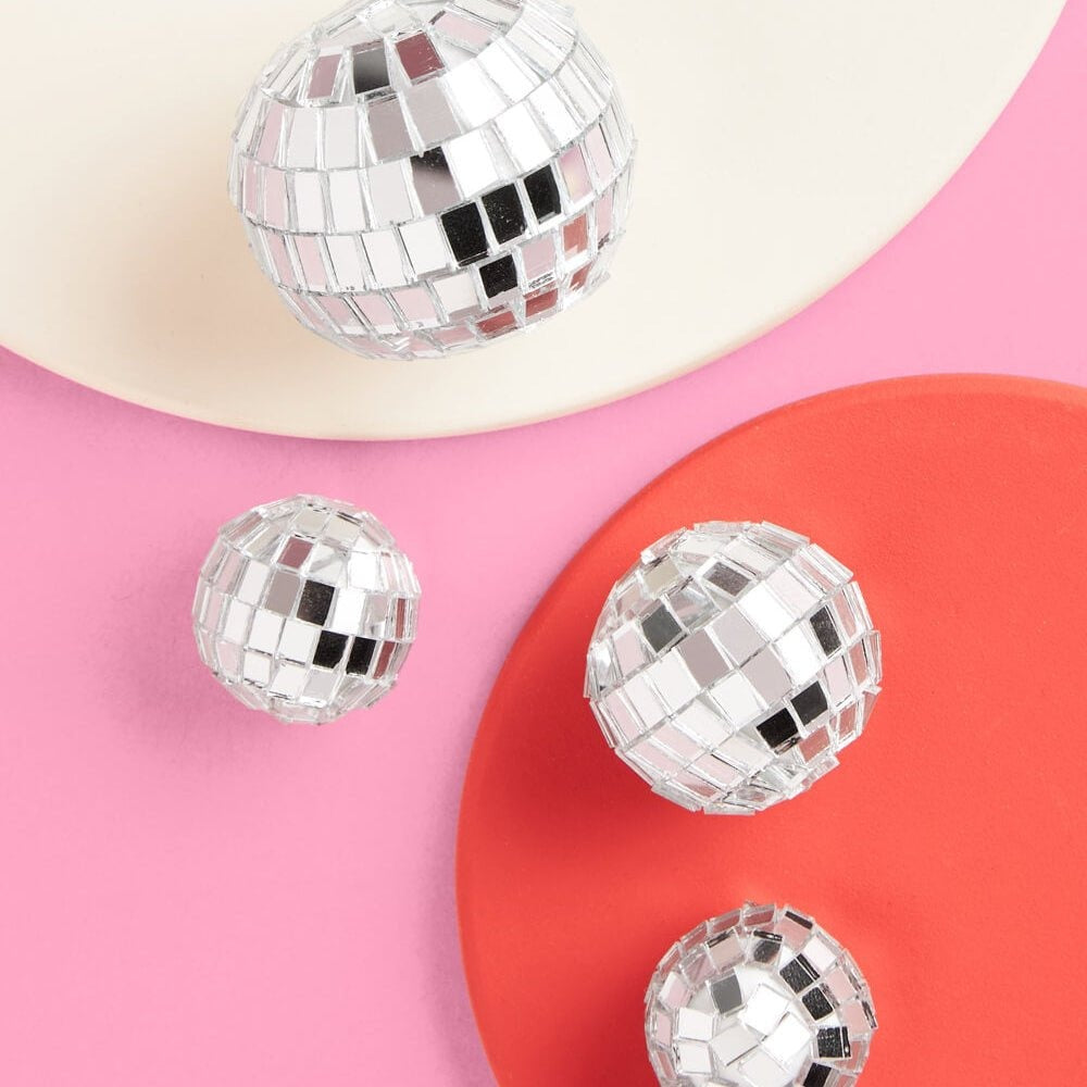 Iridescent Glitter Candles & Disco Ball Cake Topper Set