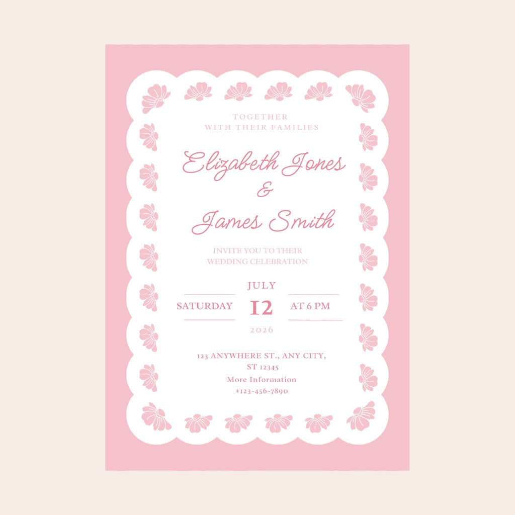 Petal Pink Lacy Floral Digital Party Invitation Download