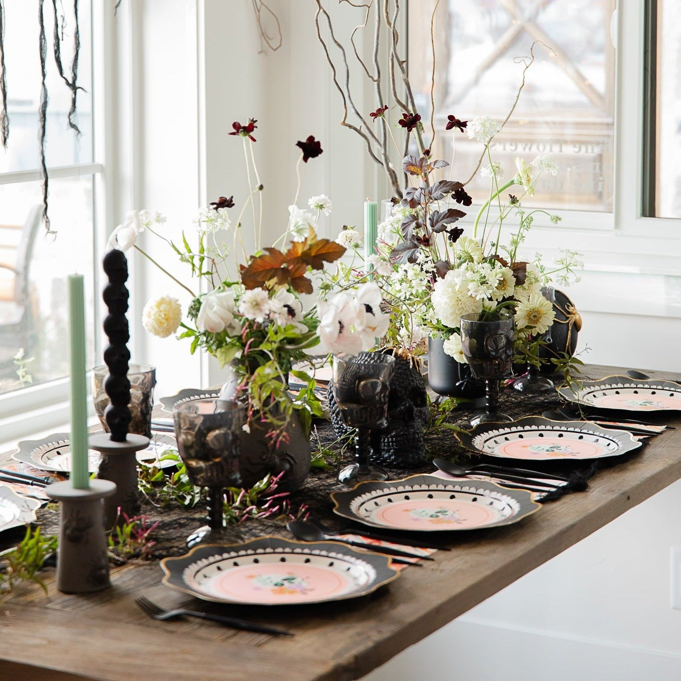 Floral Halloween Skulls & Spiders Dessert Plates