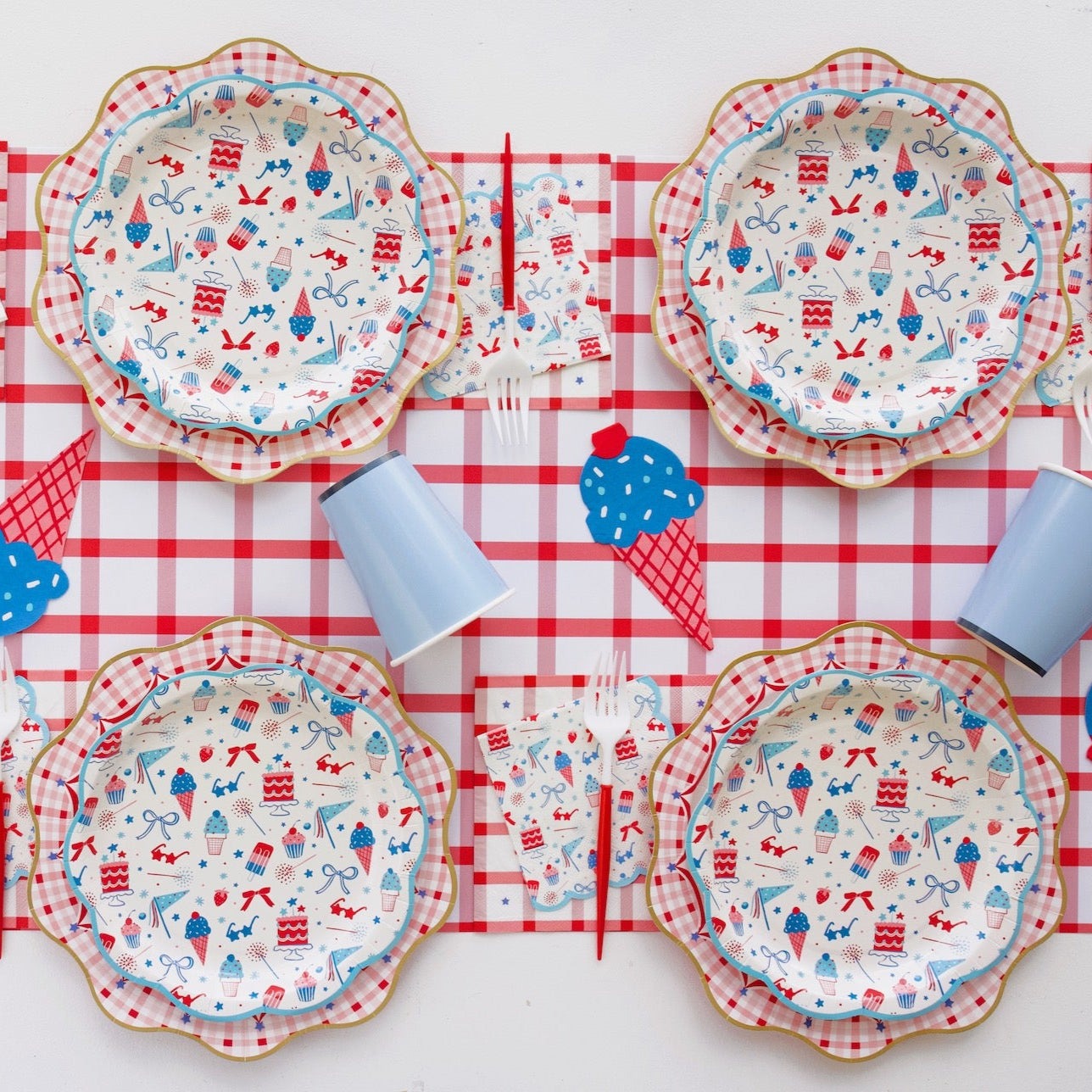 Red Gingham 4th of July Dinner Plates
