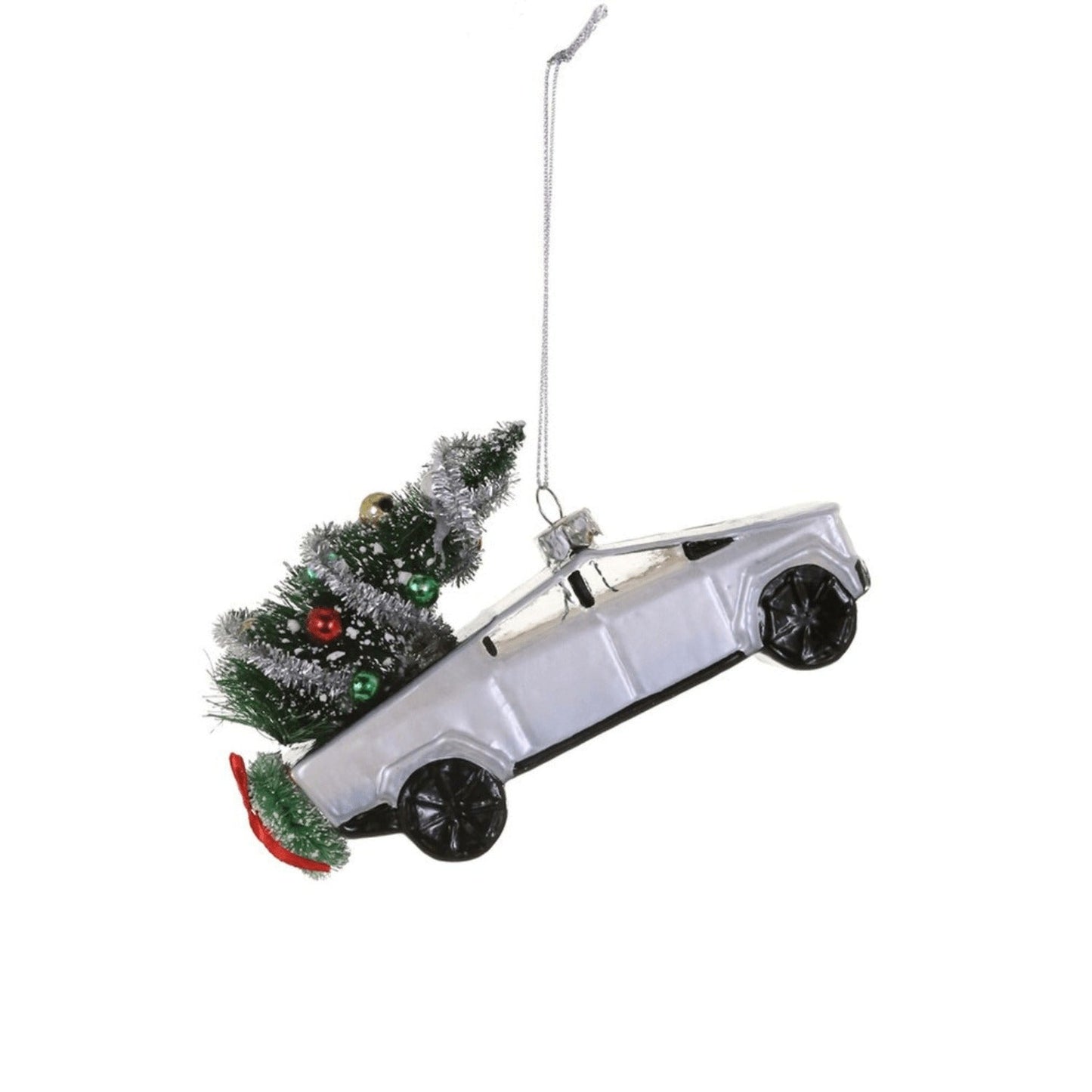 Festive Cyber Truck Glass Ornament by Cody Foster