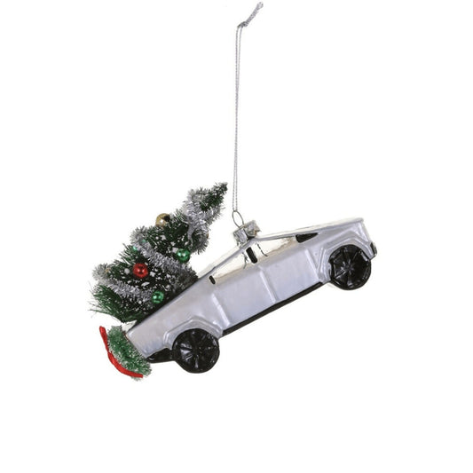 Festive Cyber Truck Glass Ornament by Cody Foster