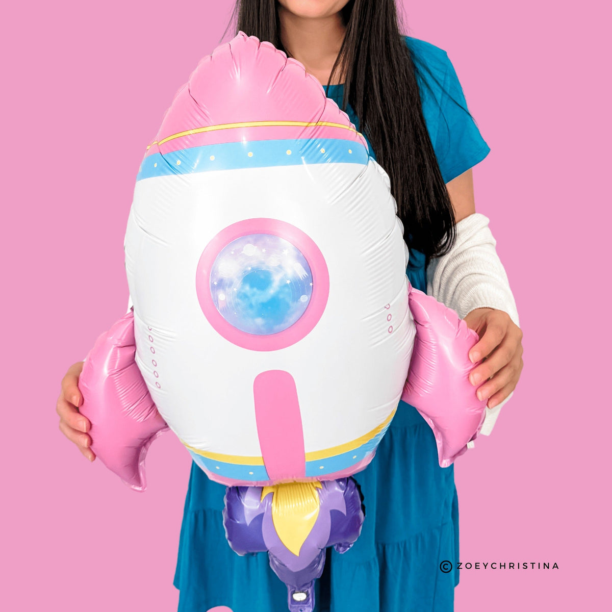Pink Rocket Ship Foil Balloon