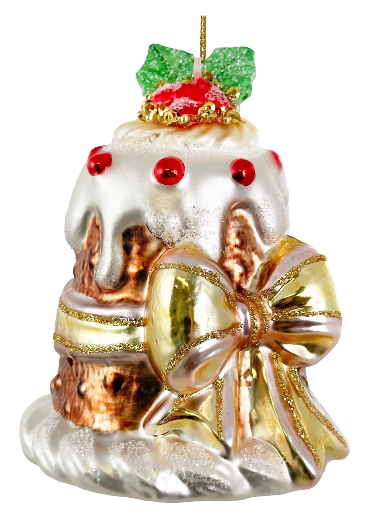 Cake with Bow Glass Ornament