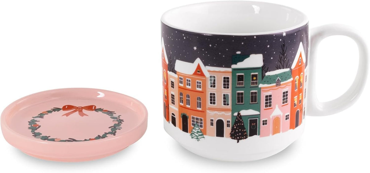 Holiday Village Ceramic Mug with Coaster