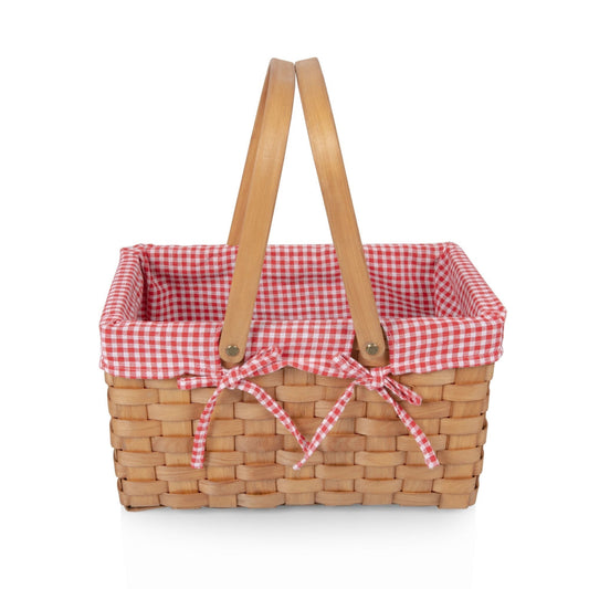 White & Red Gingham Farmhouse Picnic Basket