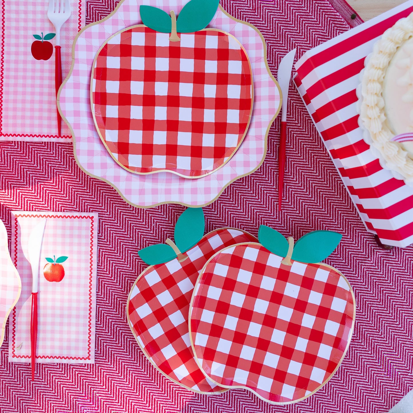 Cherry Red Gingham Apple Small Plates