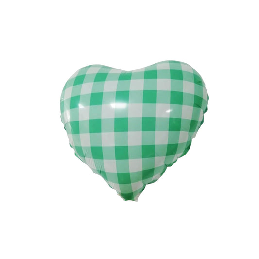 Green Gingham Heart Shaped Balloon