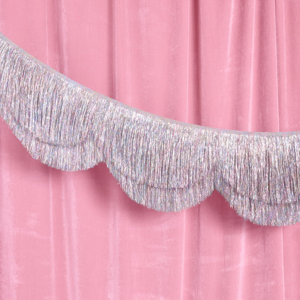 Silver Iridescent Fringe Scalloped Banner