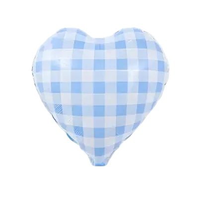Gingham Blue Heart Foil Balloon