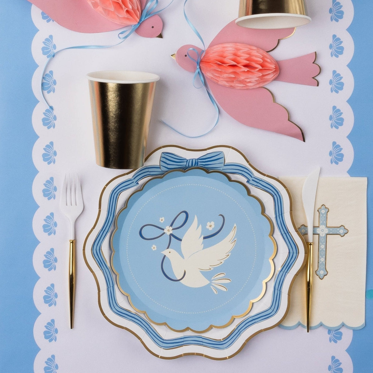 Belle Blue Lacy Floral Table Runner