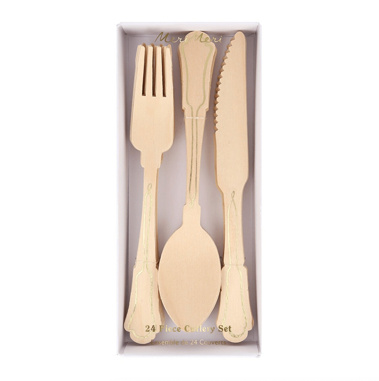 Elegant Gold Foil Detail Wooden Cutlery