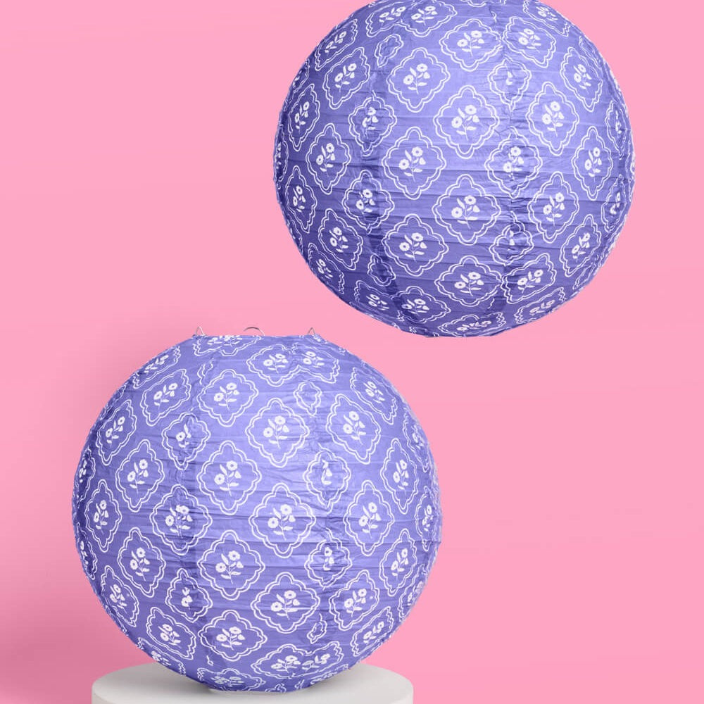 Blue Floral Paper Lantern Set
